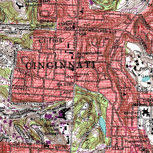 Topographic Map of Clifton United Methodist Church, OH
