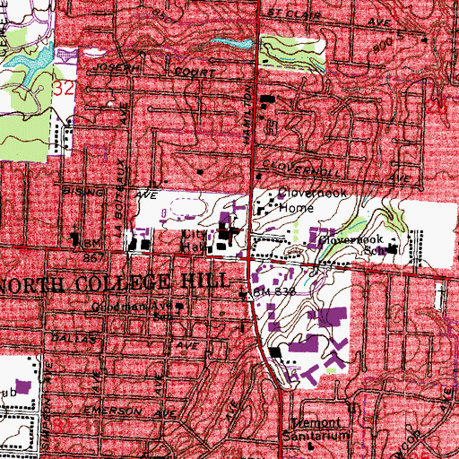 Topographic Map of North College Hill High School, OH