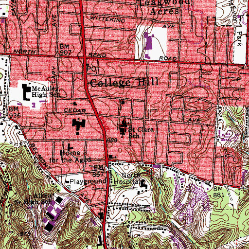 Topographic Map of Saint Clare Catholic Church, OH