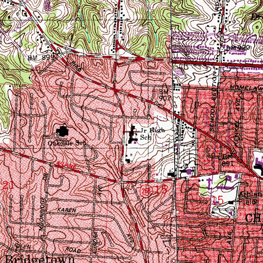 Topographic Map of Bridgetown Junior High School, OH