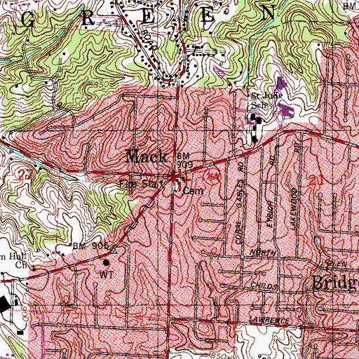 Topographic Map of Oak Hills United Methodist Church, OH