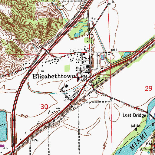 Topographic Map of Elizabethtown Elementary School, OH