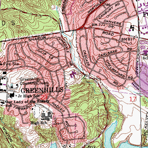 Topographic Map of Beechwoods Elementary School, OH