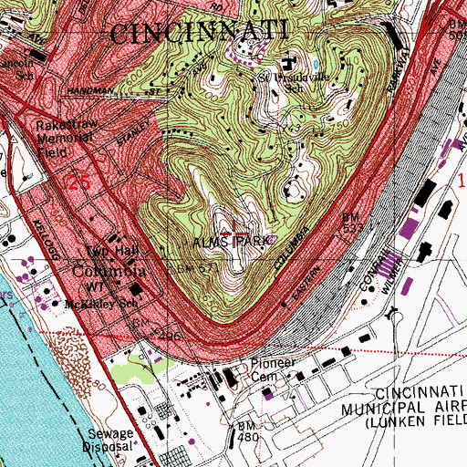 Topographic Map of Alms Park, OH