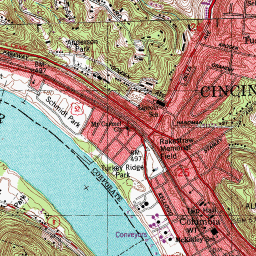 Topographic Map of Mount Carmel Church, OH