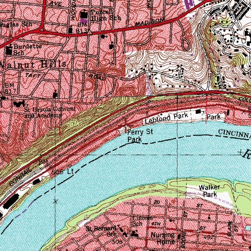 Topographic Map of Ferry Street Park, OH