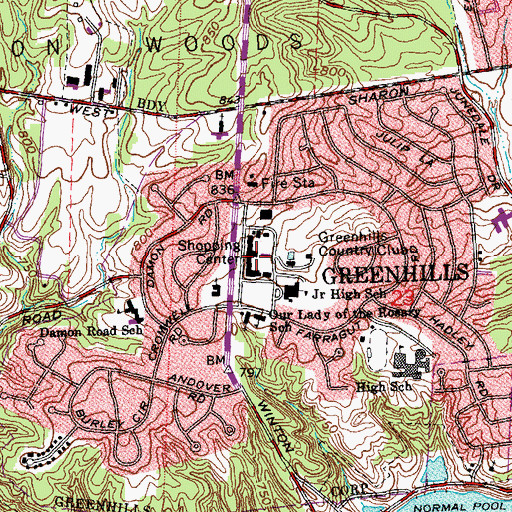 Topographic Map of Greenhills Shopping Center, OH