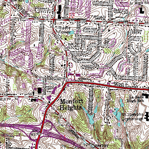 Topographic Map of Monfort Heights Shopping Center, OH