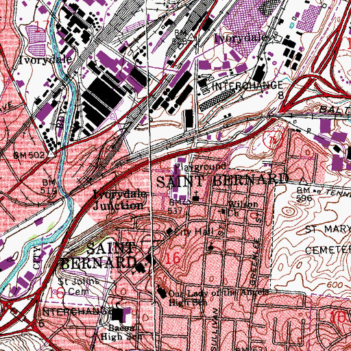 Topographic Map of Saint Bernard Square Shopping Center, OH
