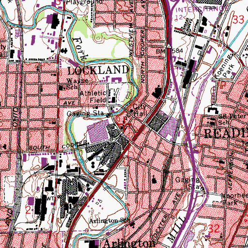 Topographic Map of Reading-Lockland Presbyterian Church, OH