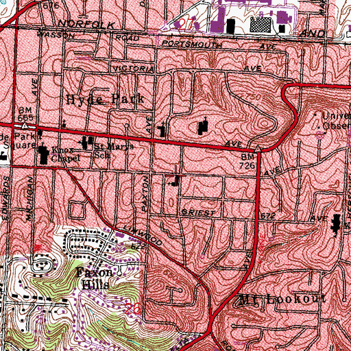 Topographic Map of Hyde Park United Methodist Church, OH