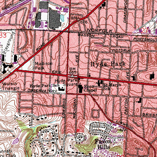 Topographic Map of Hyde Park Baptist Church, OH