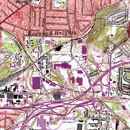 Topographic Map of Highland Ridge Shopping Center, OH