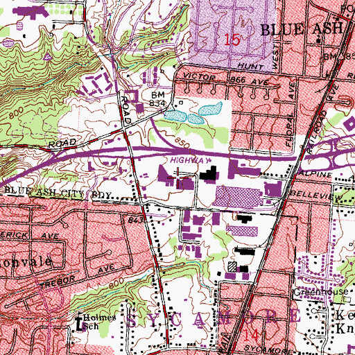 Topographic Map of Blue Ash Shopping Center, OH