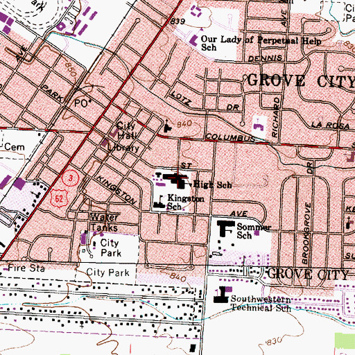 Topographic Map of Park Street Middle School, OH