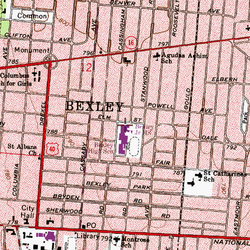 Topographic Map of Bexley Junior High School, OH