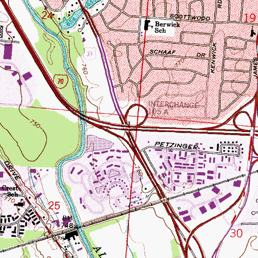 Topographic Map of Interchange 105A, OH