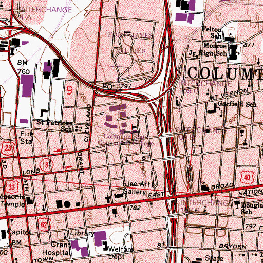 Topographic Map of Columbus State Community College, OH