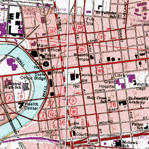 Topographic Map of Ohio Statehouse, OH
