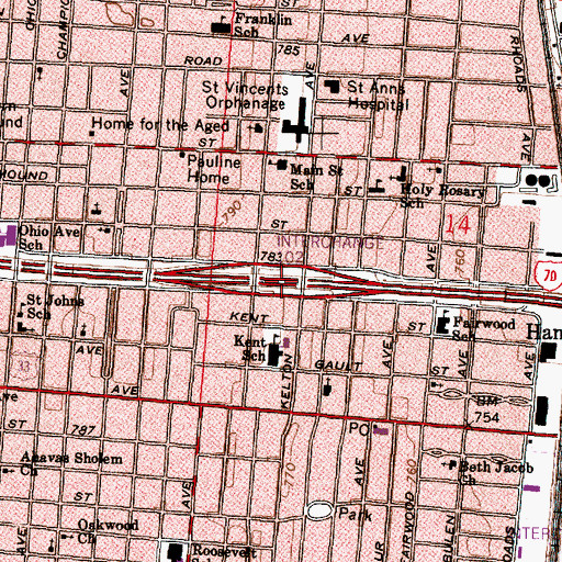 Topographic Map of Interchange 102, OH