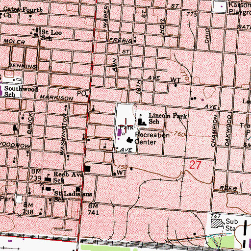 Topographic Map of Lincoln Park, OH