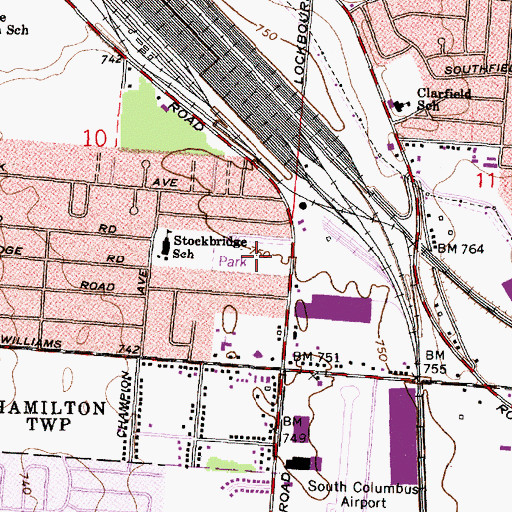 Topographic Map of Stockbridge Park, OH