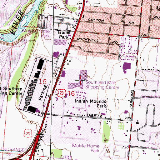 Topographic Map of Southland Mall Shopping Center, OH