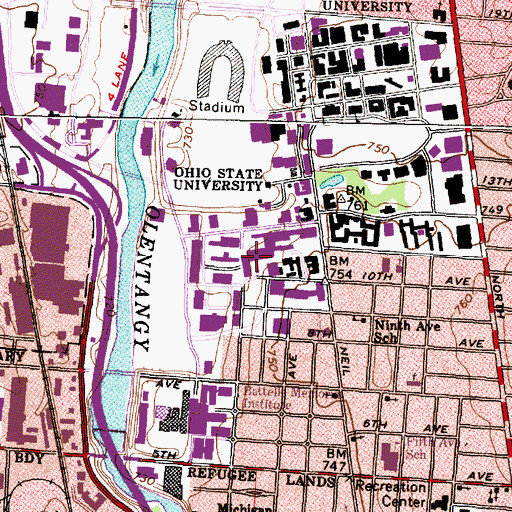 Topographic Map of Ohio State University Hospital, OH