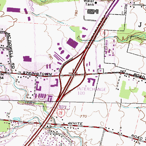Topographic Map of Interchange 100, OH