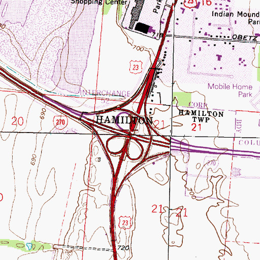 Topographic Map of Interchange 52, OH
