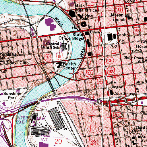 Topographic Map of Bicentennial Riverfront Park, OH
