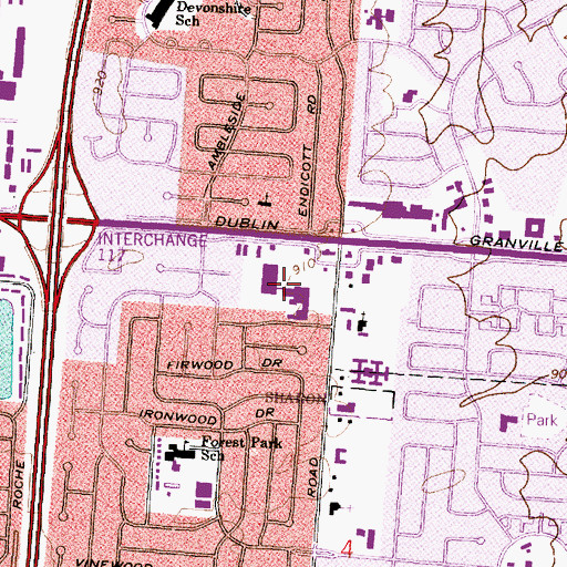 Topographic Map of Granville Shopping Center, OH