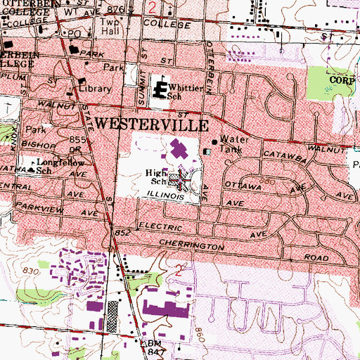 Topographic Map of Westerville High School, OH