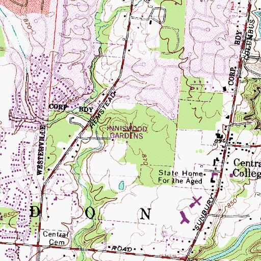 Topographic Map of Inniswood Gardens, OH