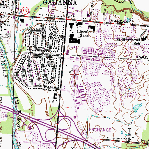 Topographic Map of Hunters Ridge Mall Shopping Center, OH