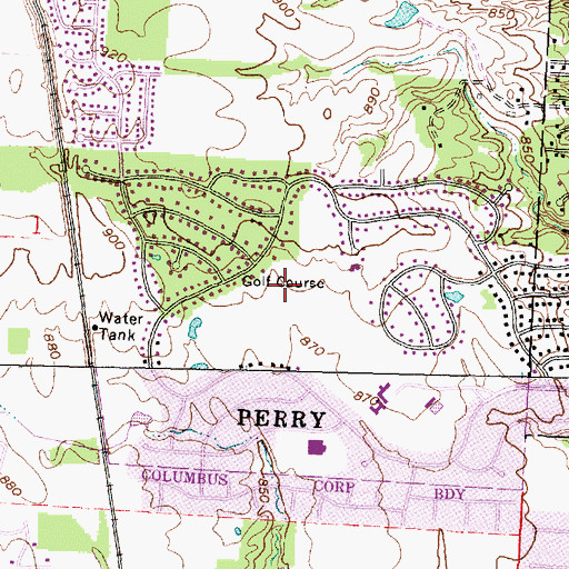 Topographic Map of Worthington Hills Country Club, OH