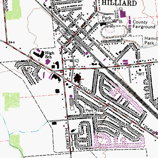 Topographic Map of Hilliard High School, OH