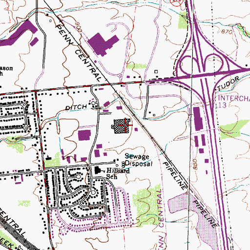 Topographic Map of Hilliard Corporate Center, OH