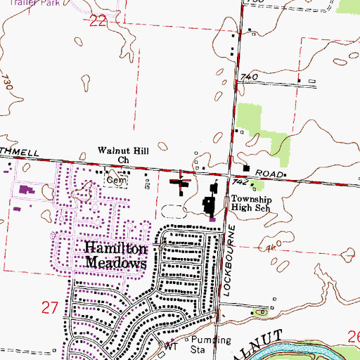 Topographic Map of Hamilton Middle School, OH