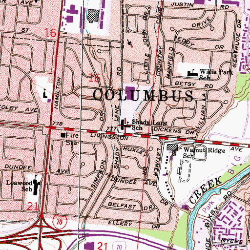 Topographic Map of Shady Lane Elementary School, OH