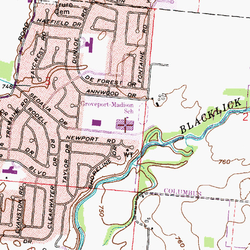 Topographic Map of Groveport-Madison Middle School, OH