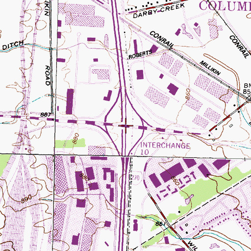 Topographic Map of Interchange 10, OH