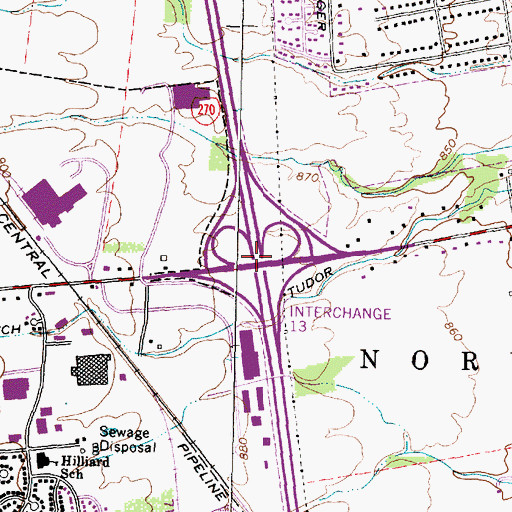 Topographic Map of Interchange 13, OH