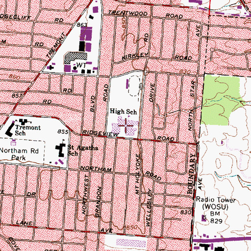 Topographic Map of Upper Arlington High School, OH