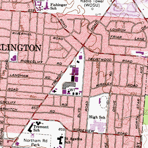 Topographic Map of Kingsdale Shopping Center, OH