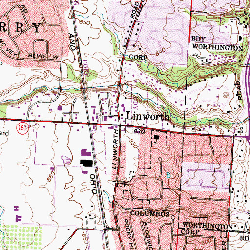 Topographic Map of Linworth, OH