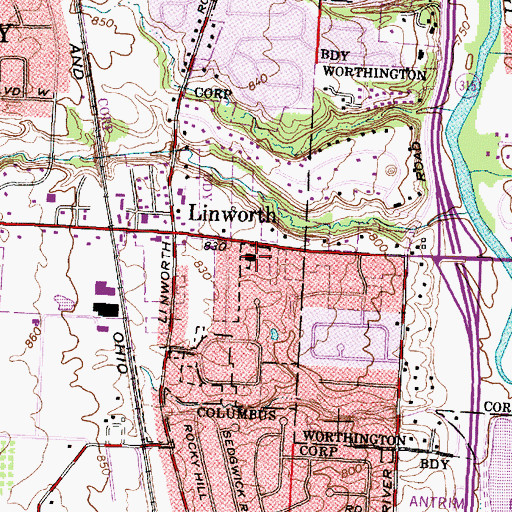 Topographic Map of Linworth High School, OH