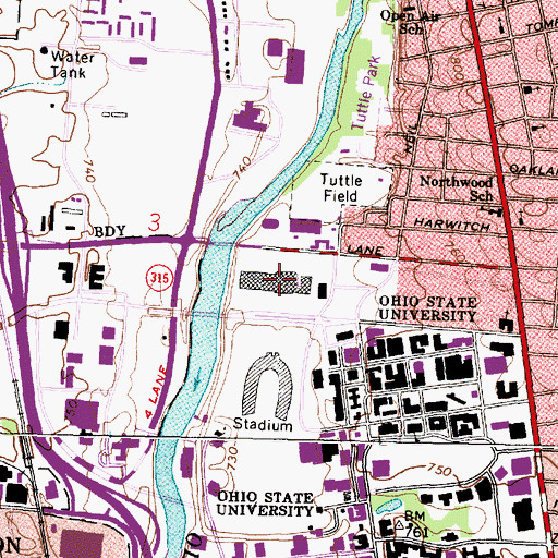 Topographic Map of Saint John Arena, OH
