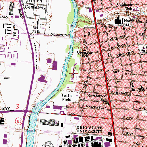 Topographic Map of Tuttle Park, OH