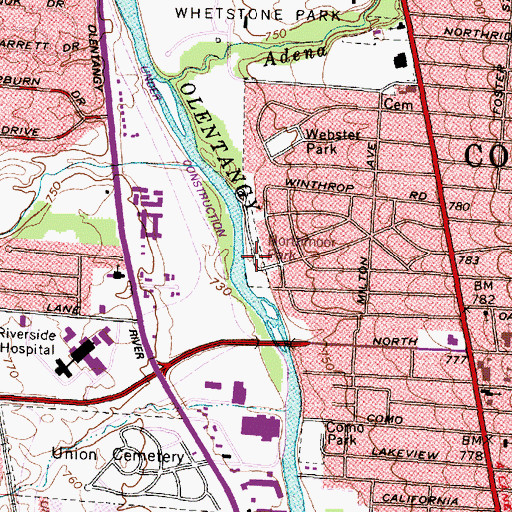 Topographic Map of Northmoor Park, OH